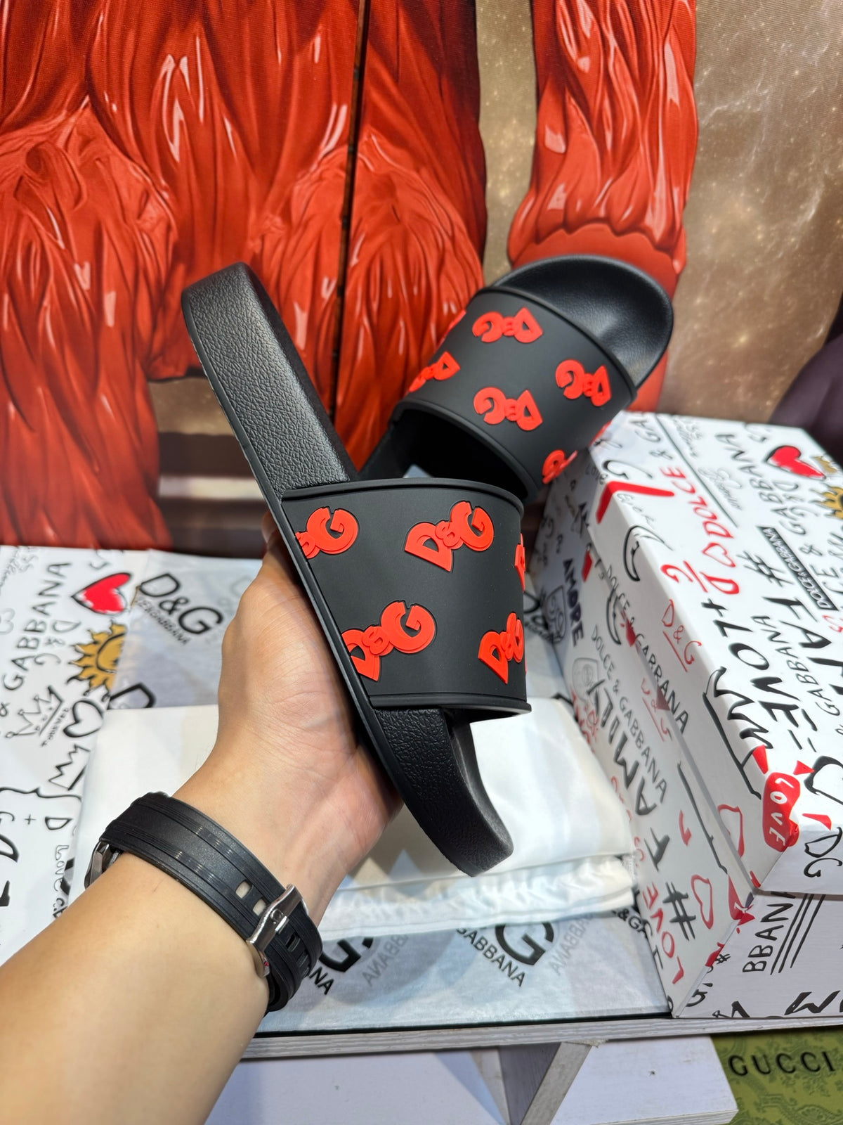 Dolce & Gabbana DG Men's Embossed-Logo PVC Slides