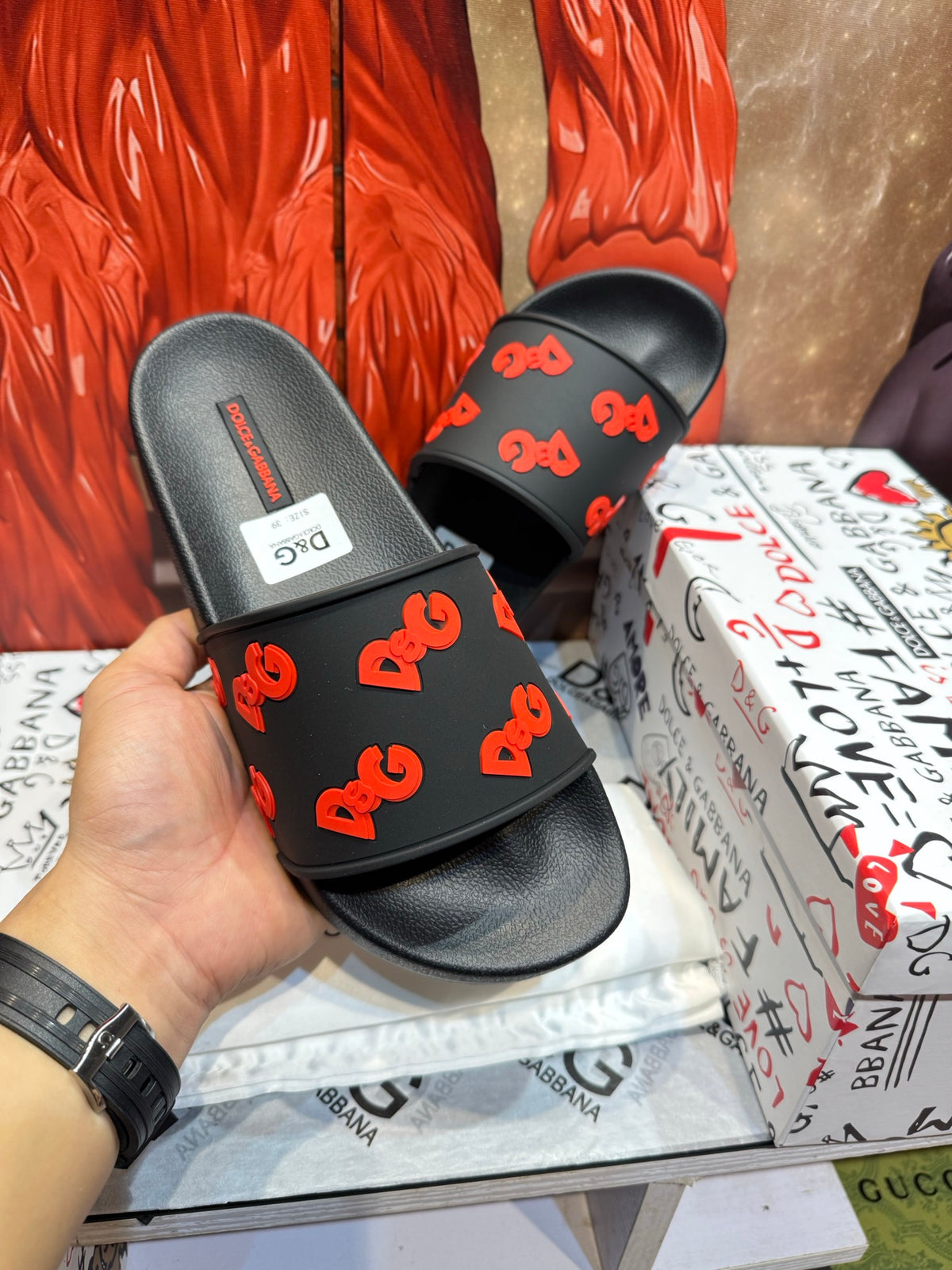 Dolce & Gabbana DG Men's Embossed-Logo PVC Slides
