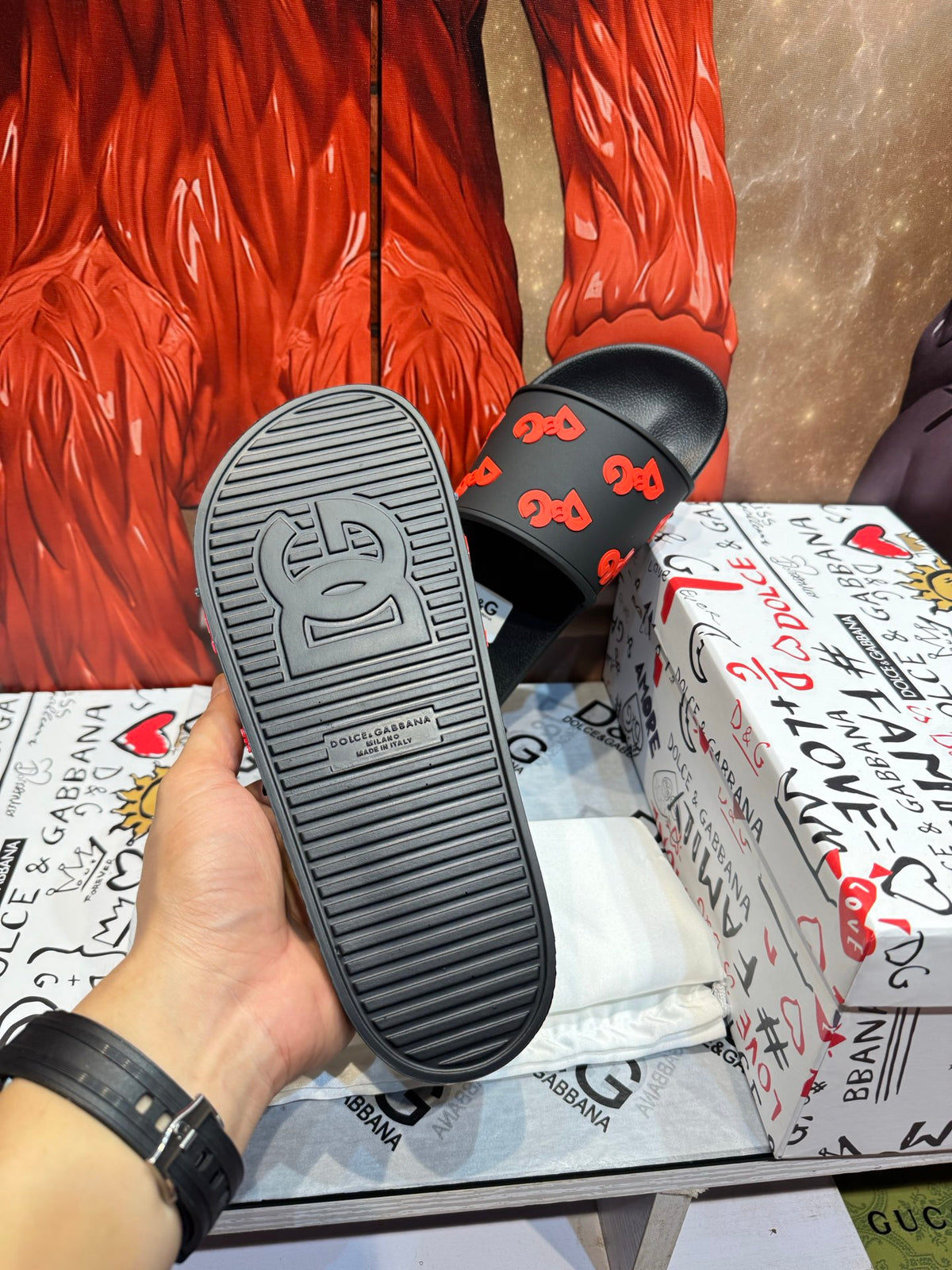 Dolce & Gabbana DG Men's Embossed-Logo PVC Slides