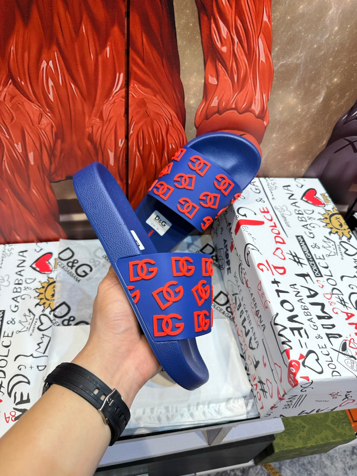 Dolce & Gabbana DG Men's Embossed-Logo PVC Slides