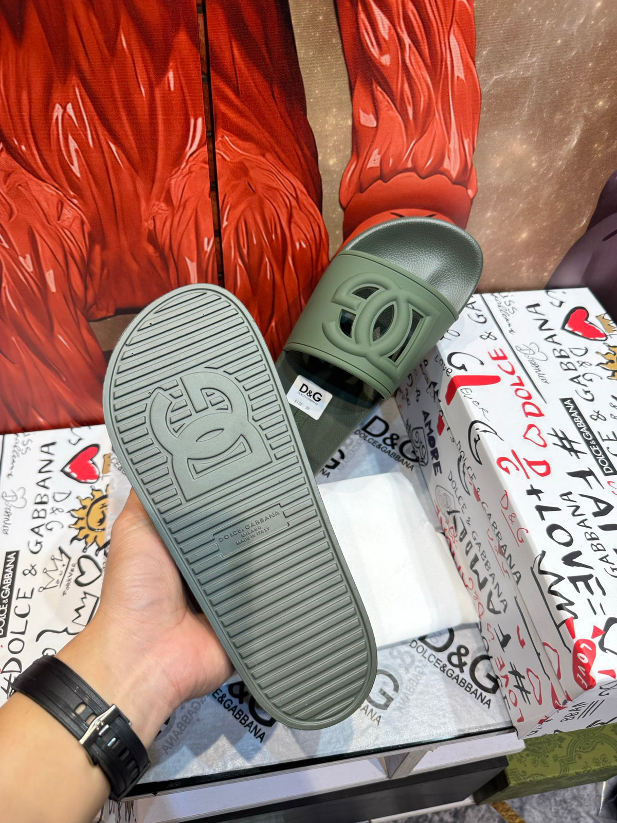 Dolce & Gabbana DG Men's Embossed-Logo PVC Slides