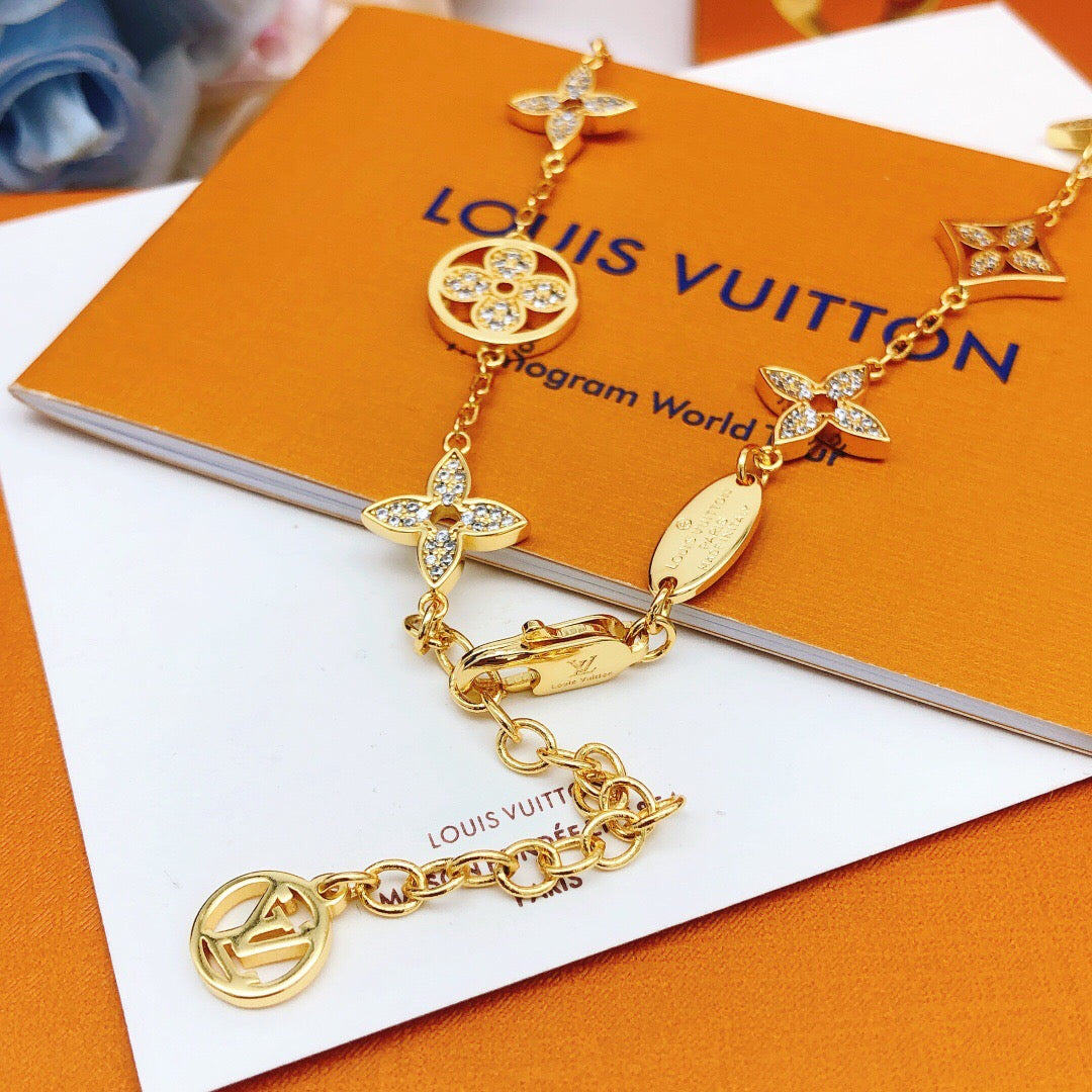 gold brass floral Necklace for women - alternate angle view 2