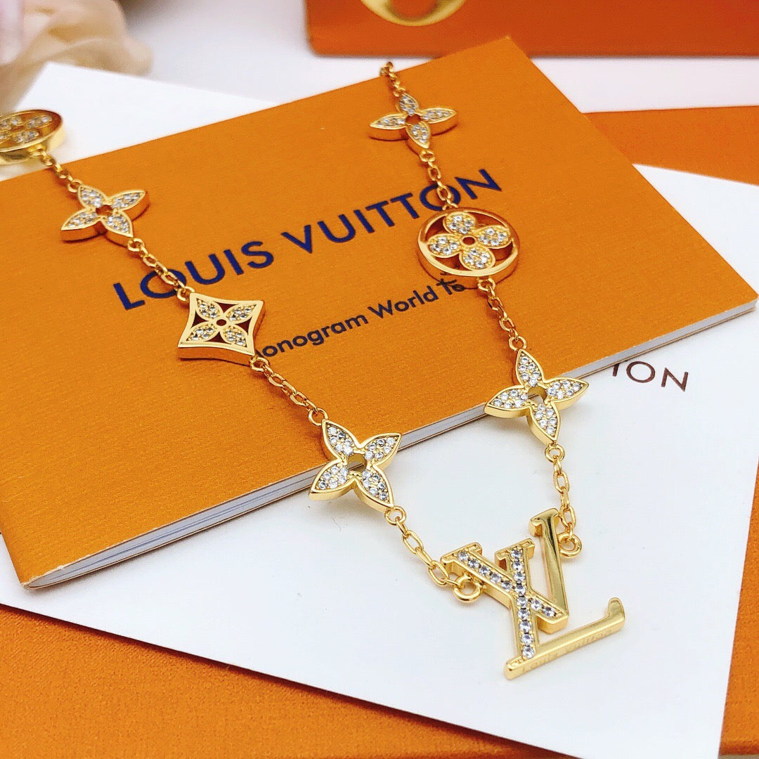 gold brass floral Necklace for women - alternate angle view 4
