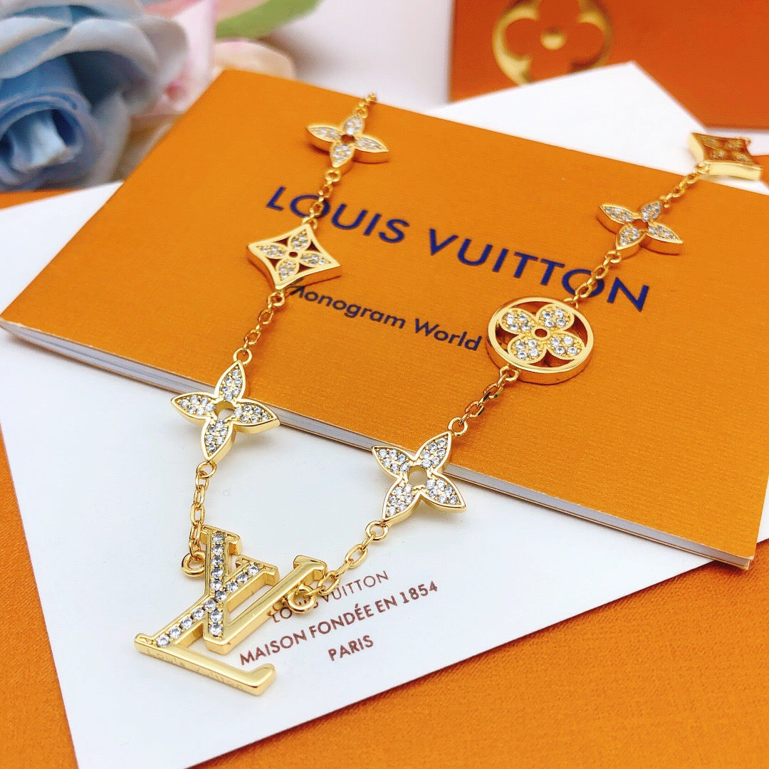 gold brass floral Necklace for women - product detail view