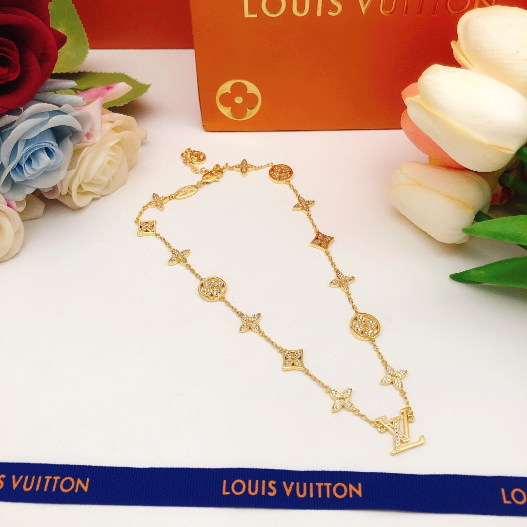gold brass floral Necklace for women - alternate angle view 7
