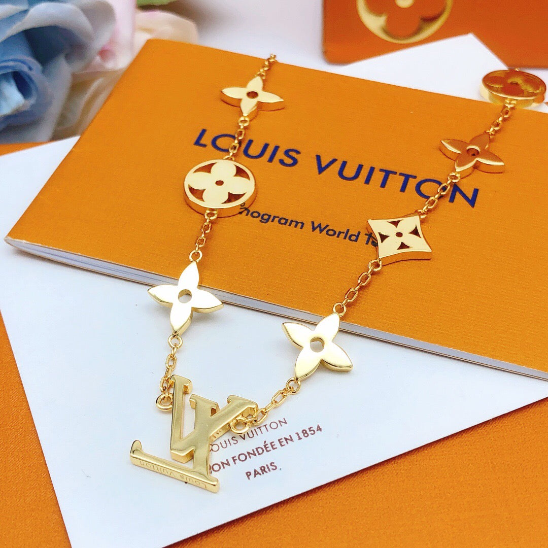 gold brass floral Necklace for women - alternate angle view 3