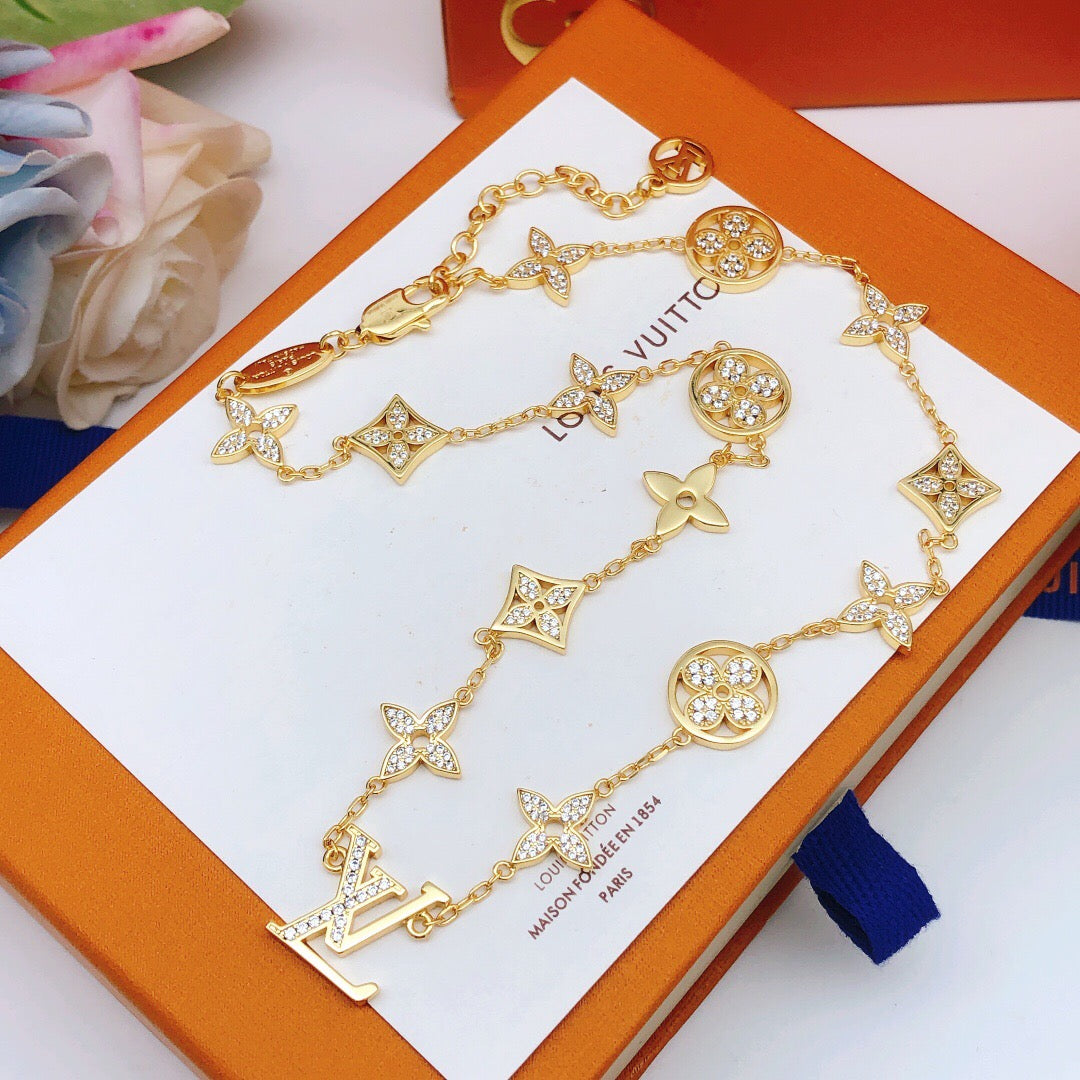 gold brass floral Necklace for women - alternate angle view 5