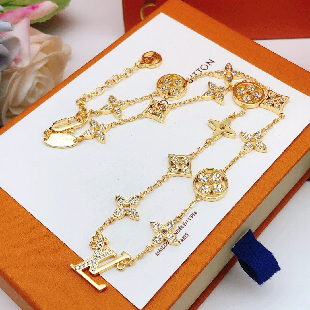 gold brass floral Necklace for women - alternate angle view 6