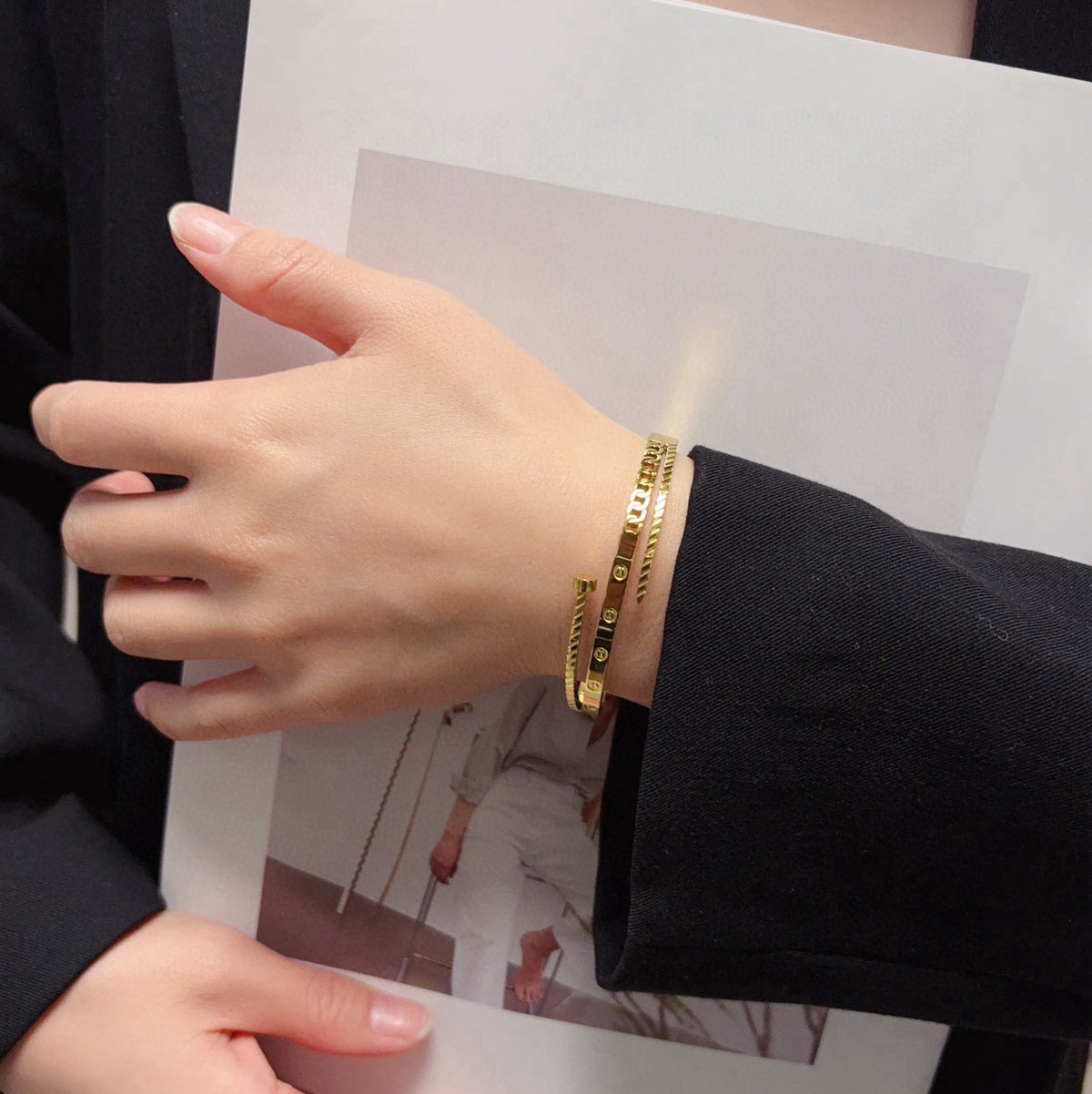 white delicate Bangle for women - alternate angle view 2