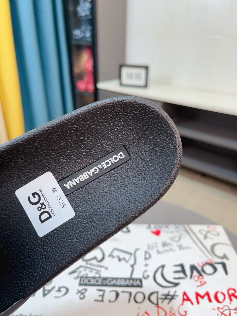 Dolce & Gabbana DG Men's Calfskin Puff Slides with Embossed Logo