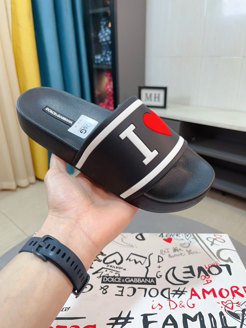 Dolce & Gabbana DG Men's Calfskin Puff Slides with Embossed Logo