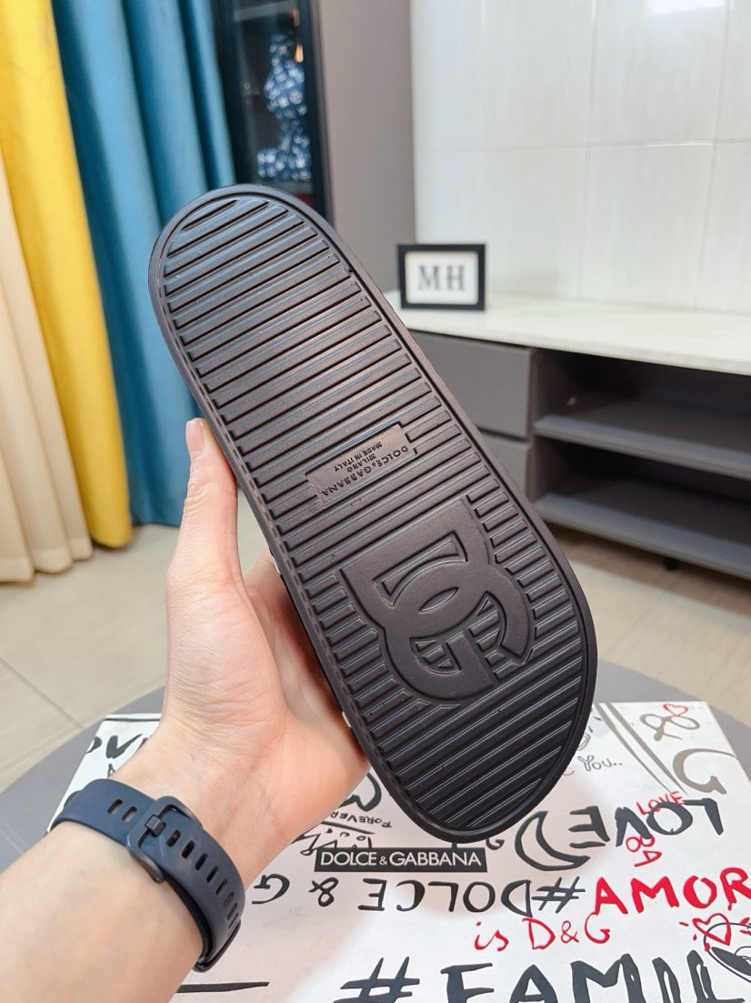 Dolce & Gabbana DG Men's Calfskin Puff Slides with Embossed Logo