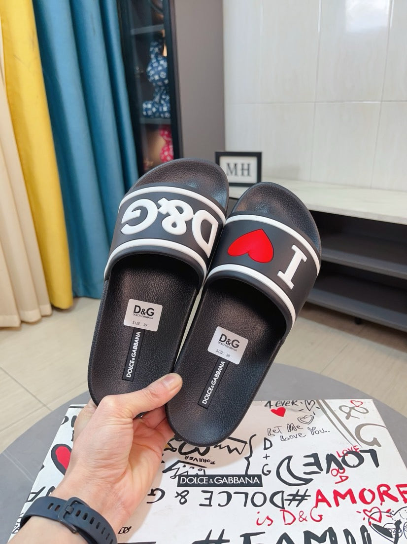 Dolce & Gabbana DG Men's Calfskin Puff Slides with Embossed Logo