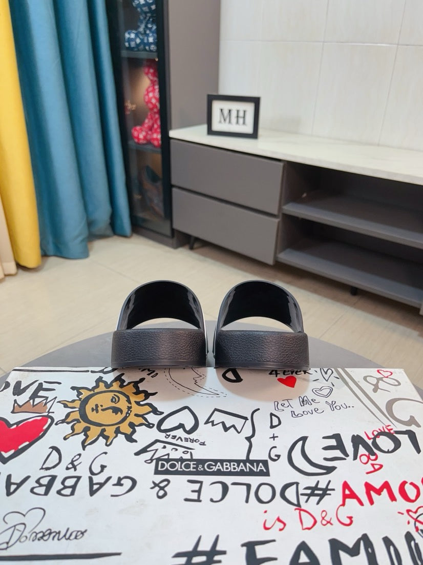 Dolce & Gabbana DG Men's Calfskin Puff Slides with Embossed Logo
