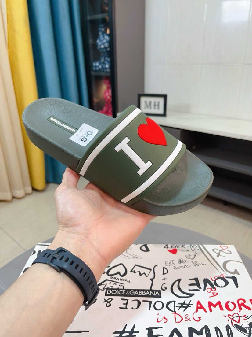 Dolce & Gabbana DG Men's Calfskin Puff Slides with Embossed Logo