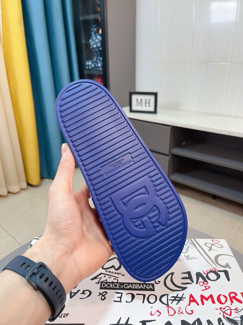 Dolce & Gabbana DG Men's Calfskin Puff Slides with Embossed Logo