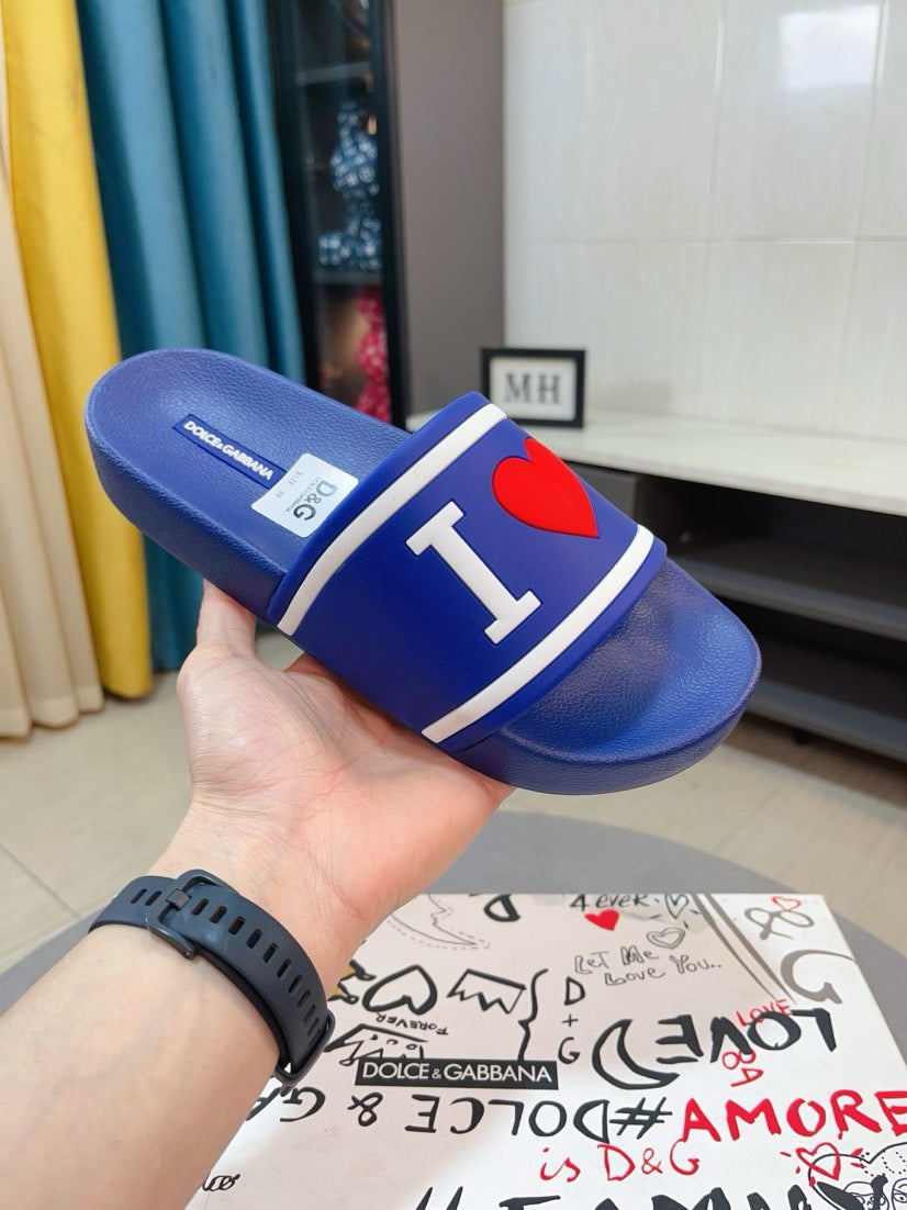 Dolce & Gabbana DG Men's Calfskin Puff Slides with Embossed Logo