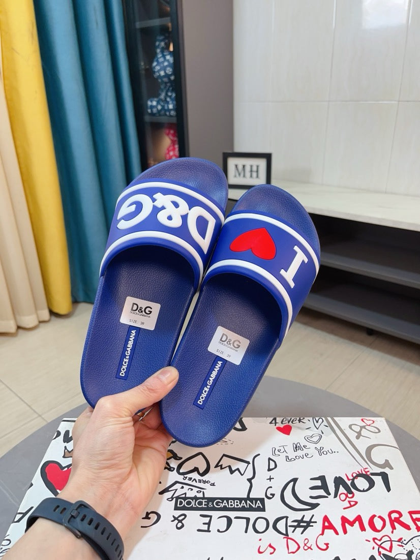 Dolce & Gabbana DG Men's Calfskin Puff Slides with Embossed Logo