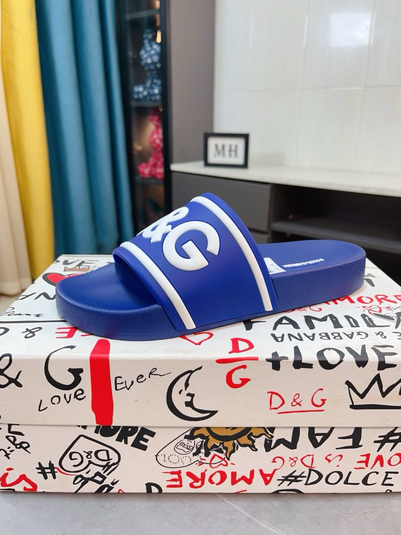 Dolce & Gabbana DG Men's Calfskin Puff Slides with Embossed Logo