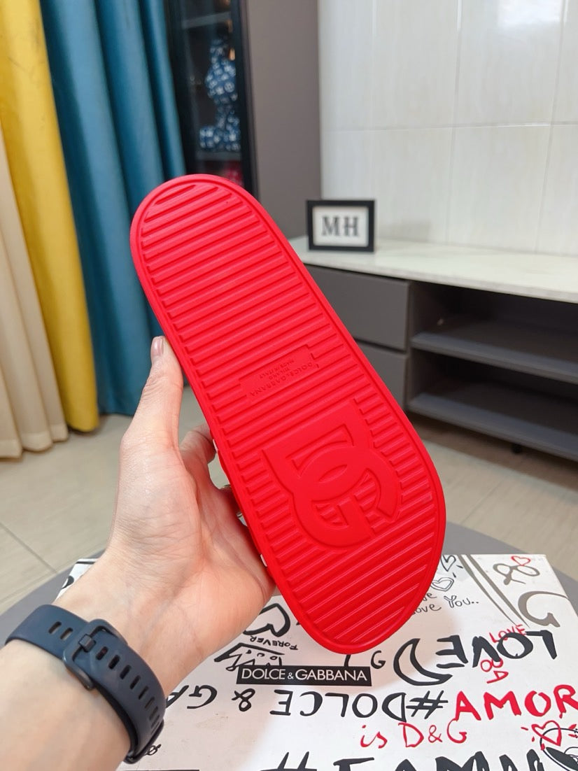 Dolce & Gabbana DG Men's Calfskin Puff Slides with Embossed Logo