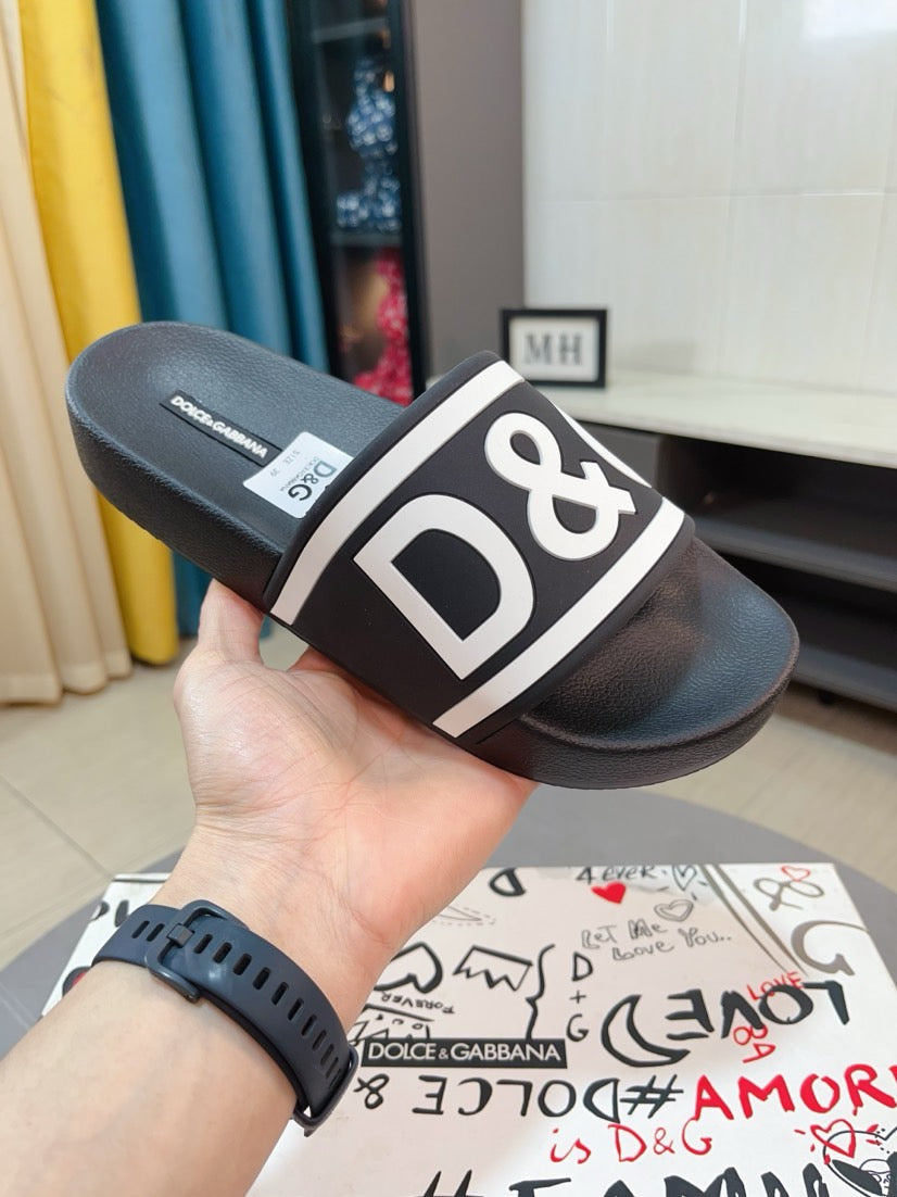 Dolce & Gabbana DG Men's Calfskin Puff Slides with Embossed Logo