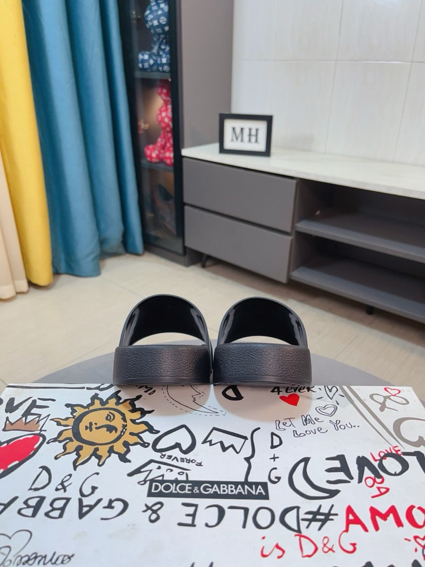 Dolce & Gabbana DG Men's Calfskin Puff Slides with Embossed Logo