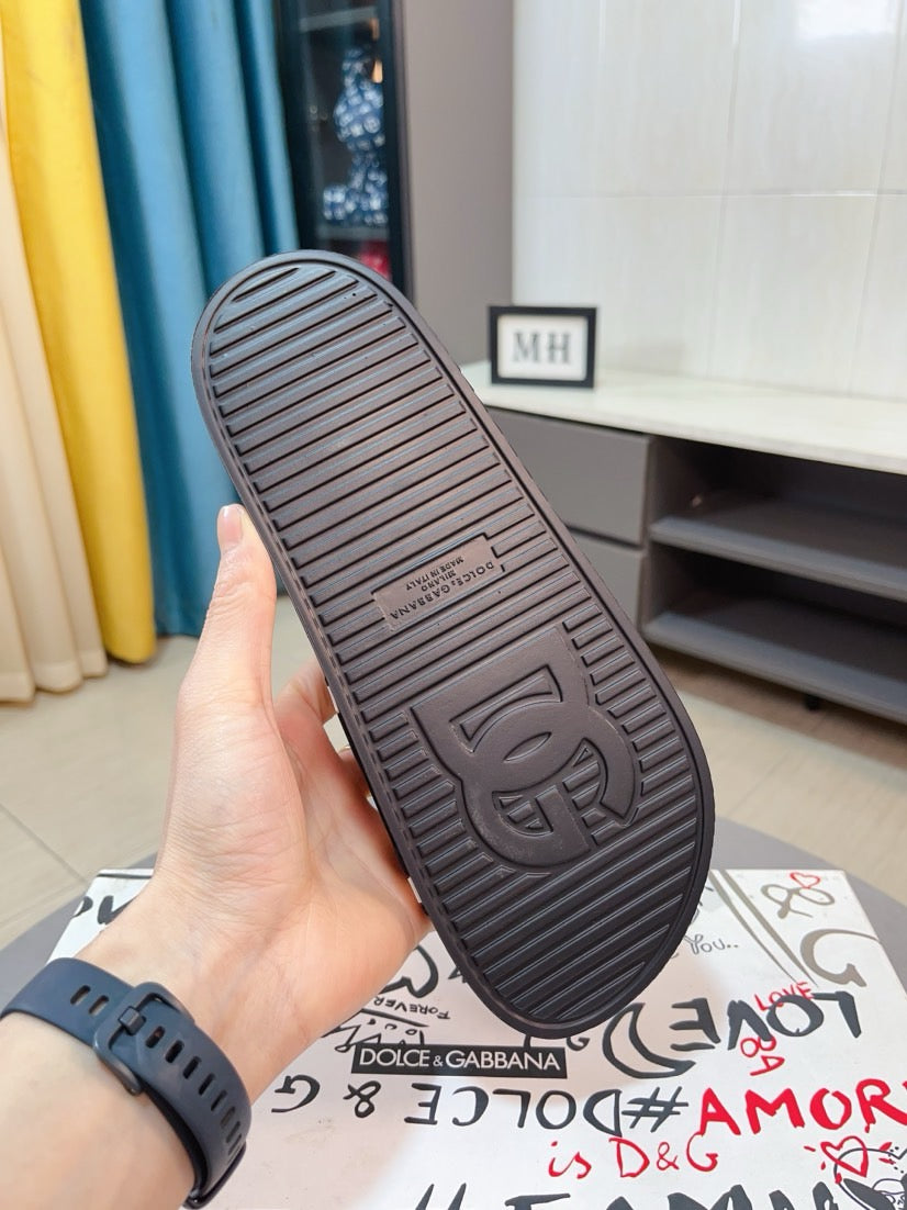 Dolce & Gabbana DG Men's Calfskin Puff Slides with Embossed Logo