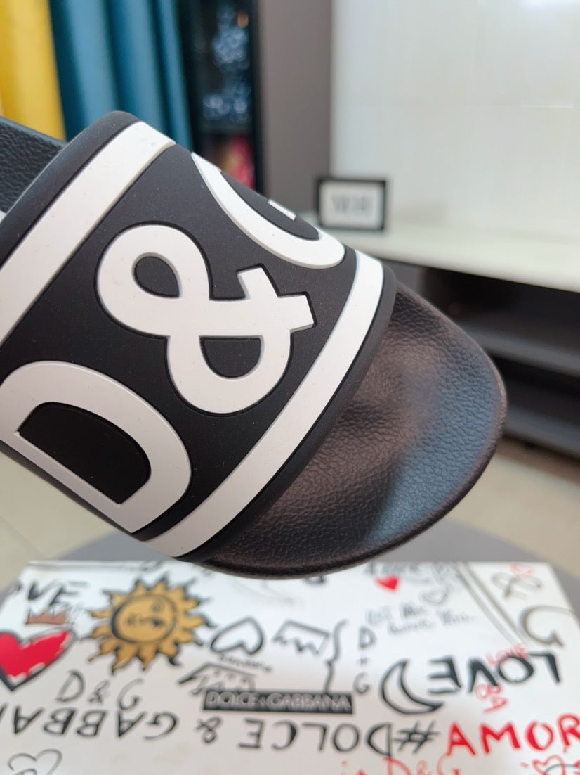 Dolce & Gabbana DG Men's Calfskin Puff Slides with Embossed Logo
