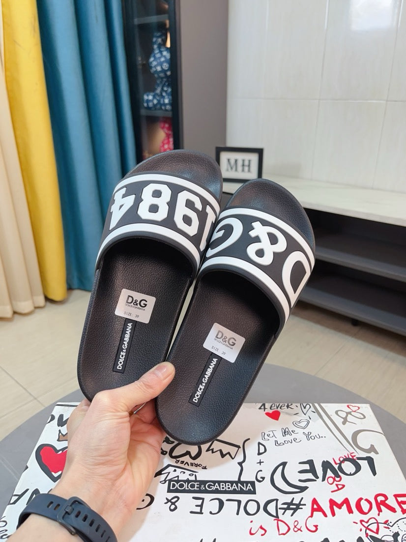 Dolce & Gabbana DG Men's Calfskin Puff Slides with Embossed Logo