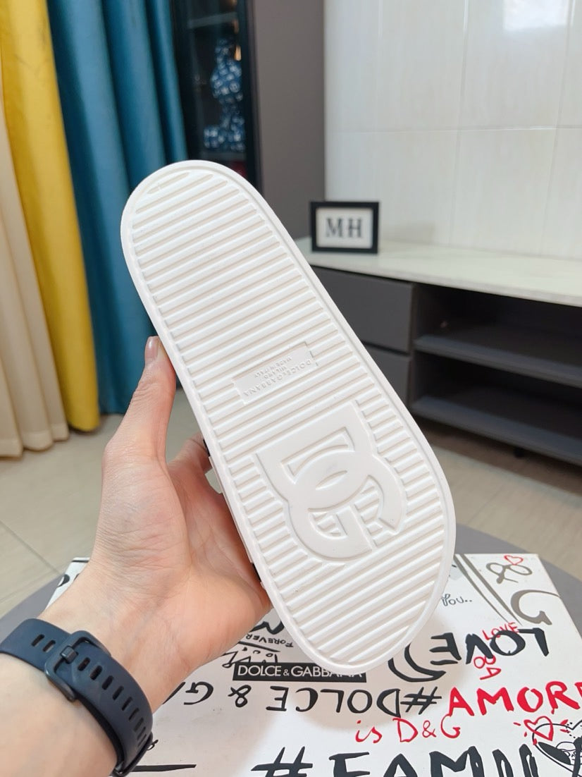 Dolce & Gabbana DG Men's Calfskin Puff Slides with Embossed Logo
