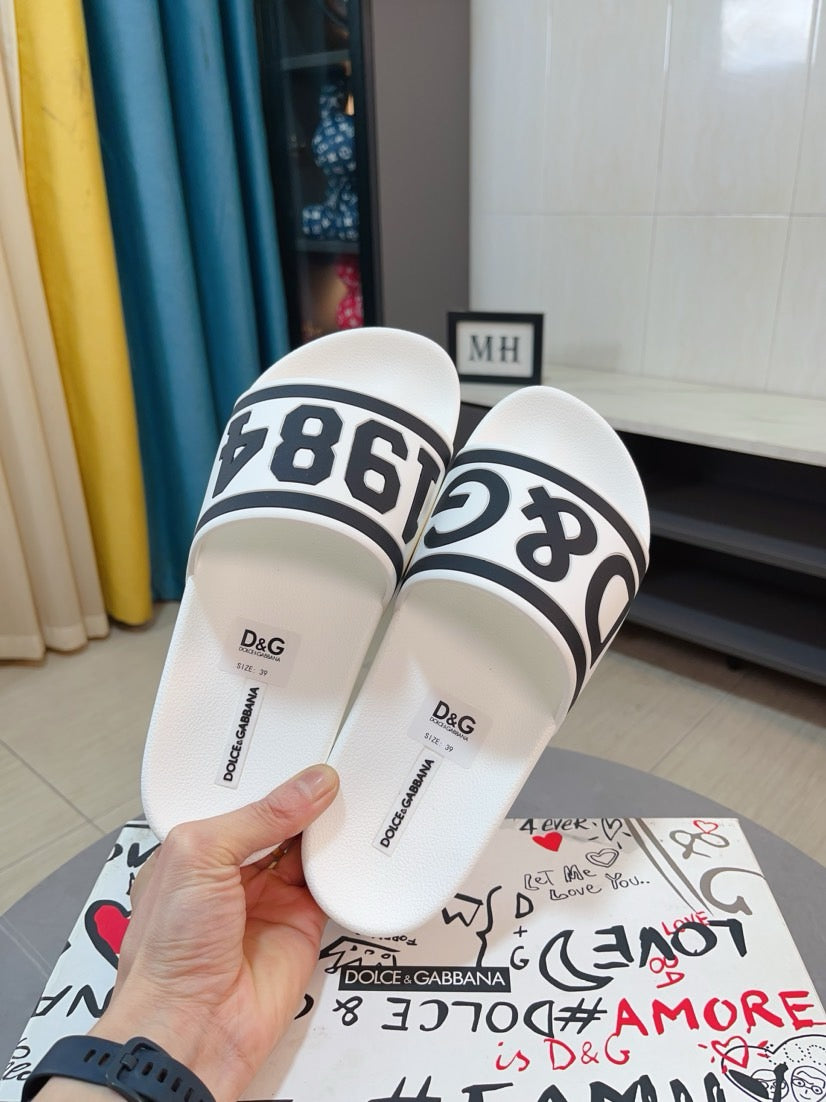 Dolce & Gabbana DG Men's Calfskin Puff Slides with Embossed Logo