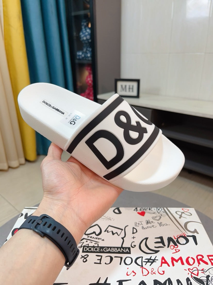 Dolce & Gabbana DG Men's Calfskin Puff Slides with Embossed Logo