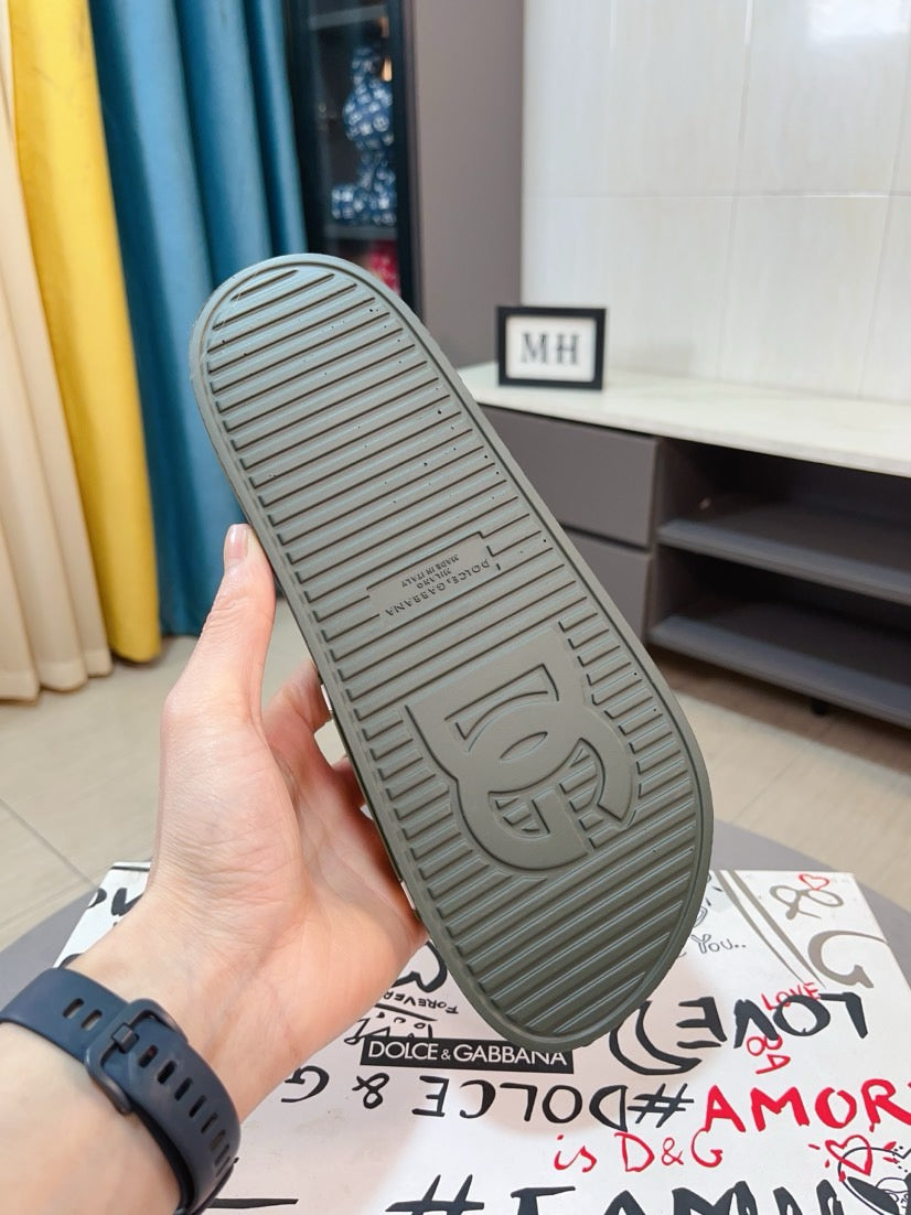 Dolce & Gabbana DG Men's Calfskin Puff Slides with Embossed Logo