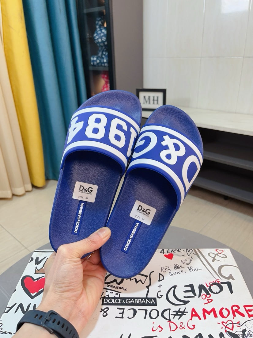 Dolce & Gabbana DG Men's Calfskin Puff Slides with Embossed Logo