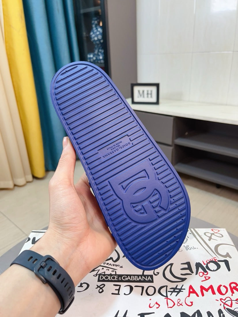 Dolce & Gabbana DG Men's Calfskin Puff Slides with Embossed Logo