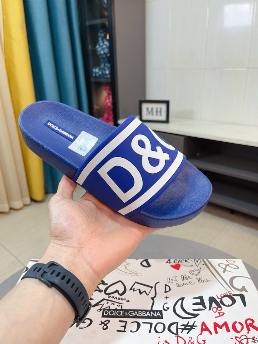 Dolce & Gabbana DG Men's Calfskin Puff Slides with Embossed Logo