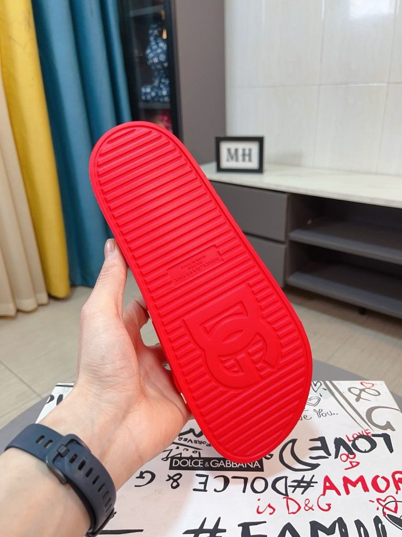 Dolce & Gabbana DG Men's Calfskin Puff Slides with Embossed Logo
