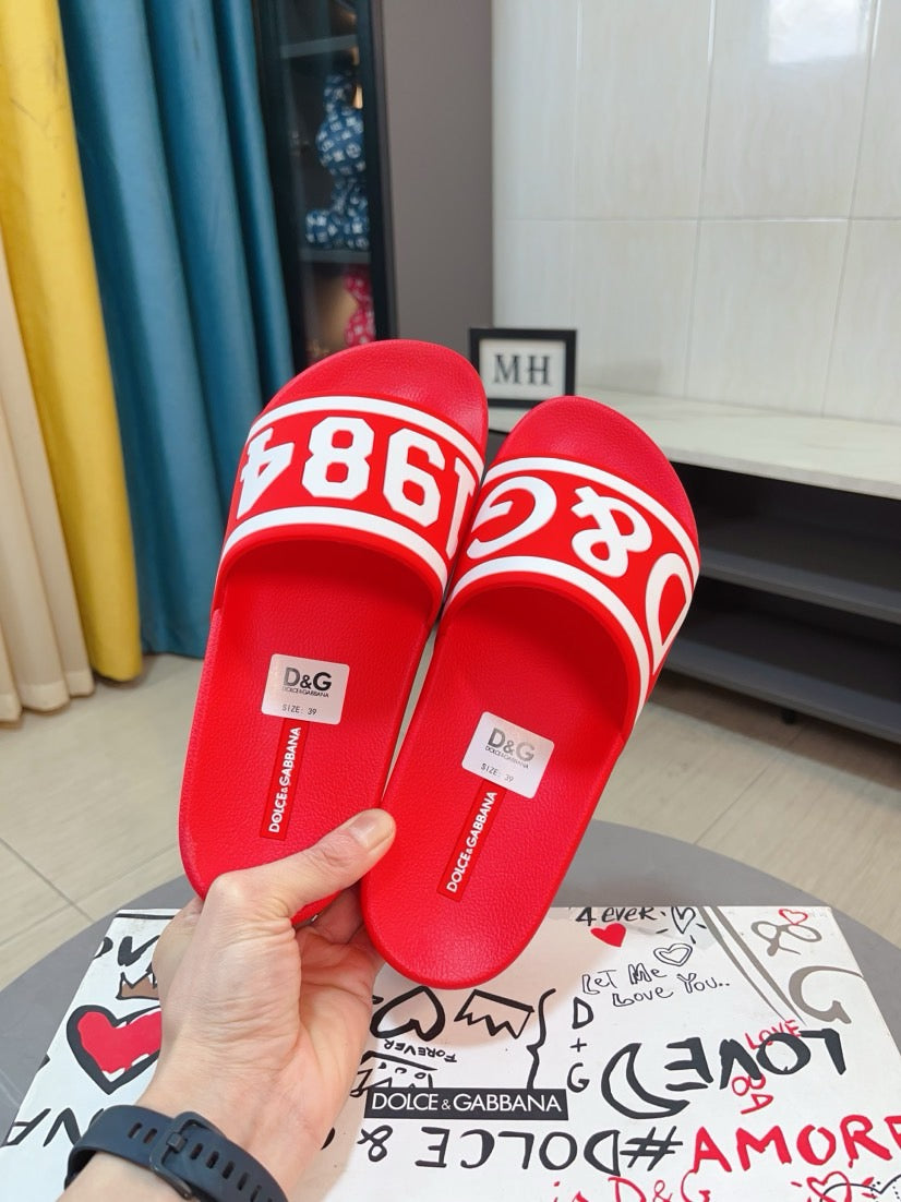 Dolce & Gabbana DG Men's Calfskin Puff Slides with Embossed Logo