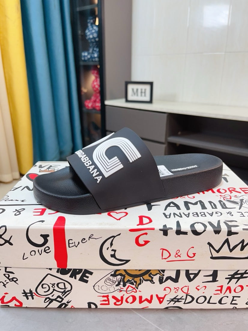 Dolce & Gabbana DG Men's Calfskin Puff Slides with Embossed Logo