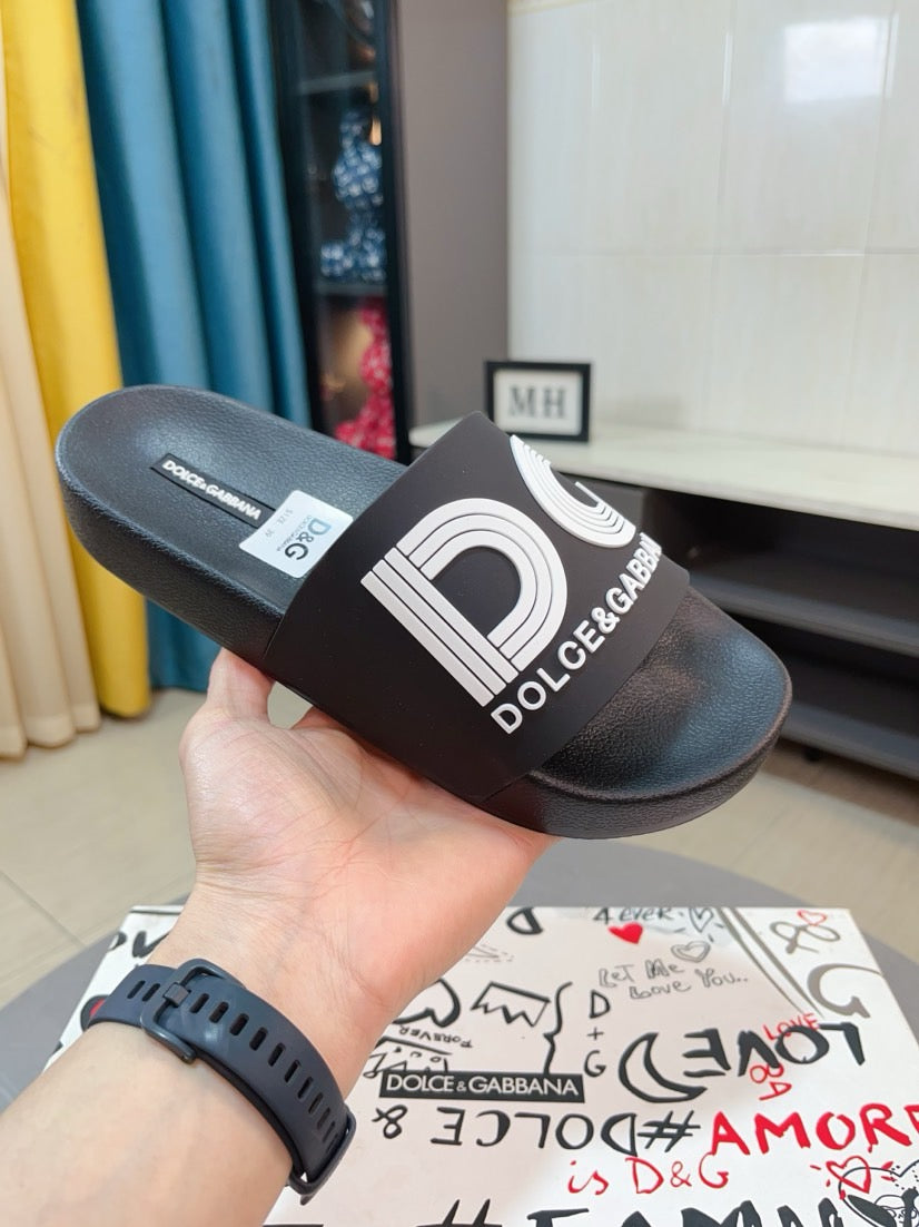 Dolce & Gabbana DG Men's Calfskin Puff Slides with Embossed Logo