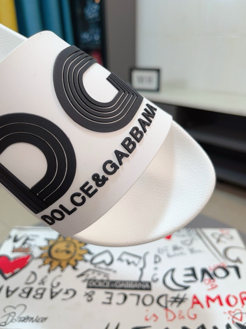 Dolce & Gabbana DG Men's Calfskin Puff Slides with Embossed Logo