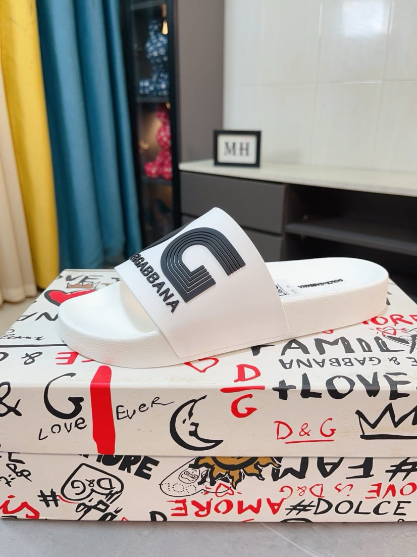 Dolce & Gabbana DG Men's Calfskin Puff Slides with Embossed Logo