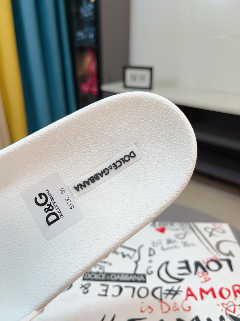 Dolce & Gabbana DG Men's Calfskin Puff Slides with Embossed Logo