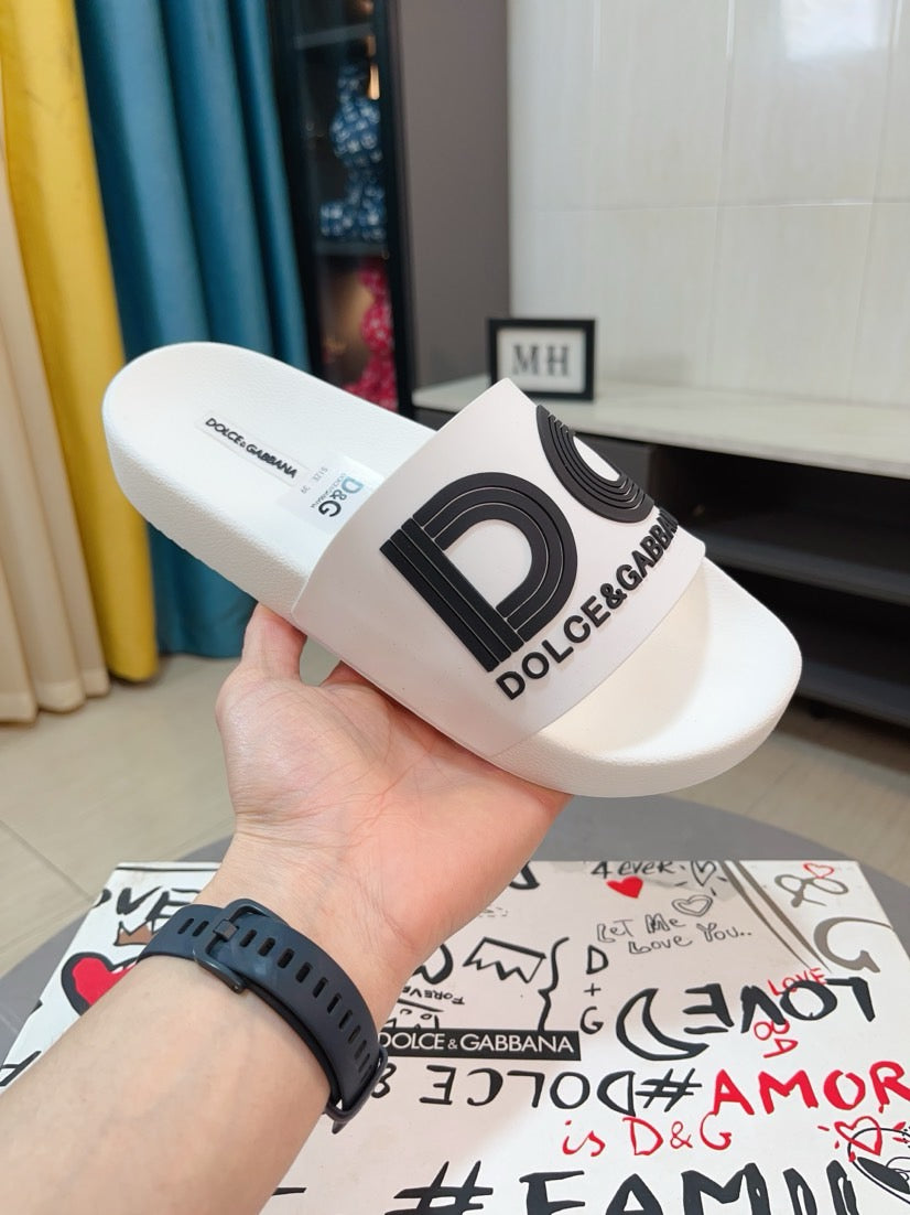 Dolce & Gabbana DG Men's Calfskin Puff Slides with Embossed Logo