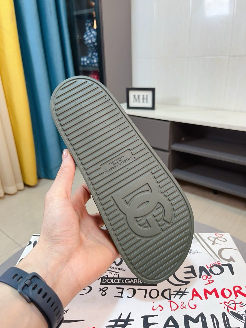 Dolce & Gabbana DG Men's Calfskin Puff Slides with Embossed Logo