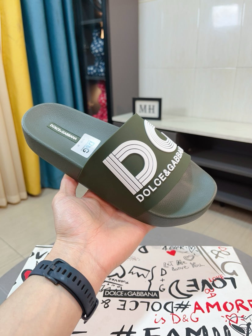 Dolce & Gabbana DG Men's Calfskin Puff Slides with Embossed Logo