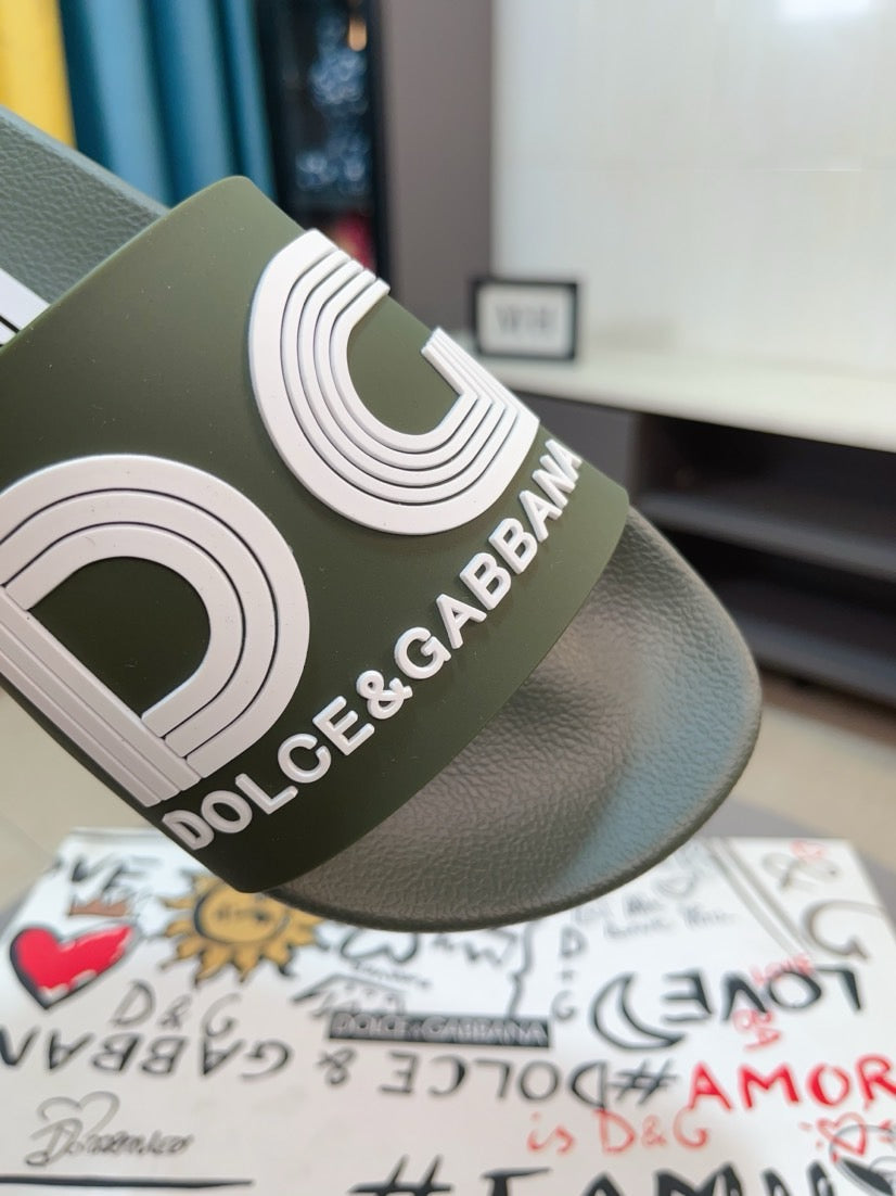Dolce & Gabbana DG Men's Calfskin Puff Slides with Embossed Logo