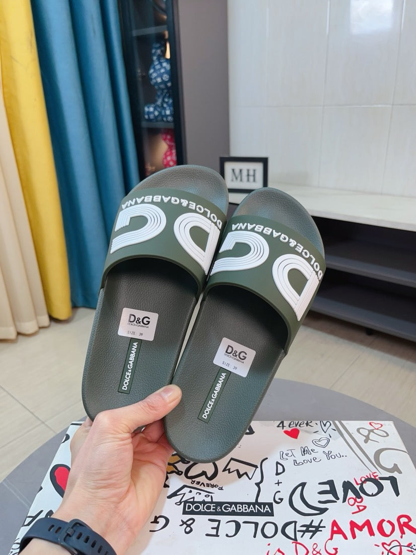 Dolce & Gabbana DG Men's Calfskin Puff Slides with Embossed Logo