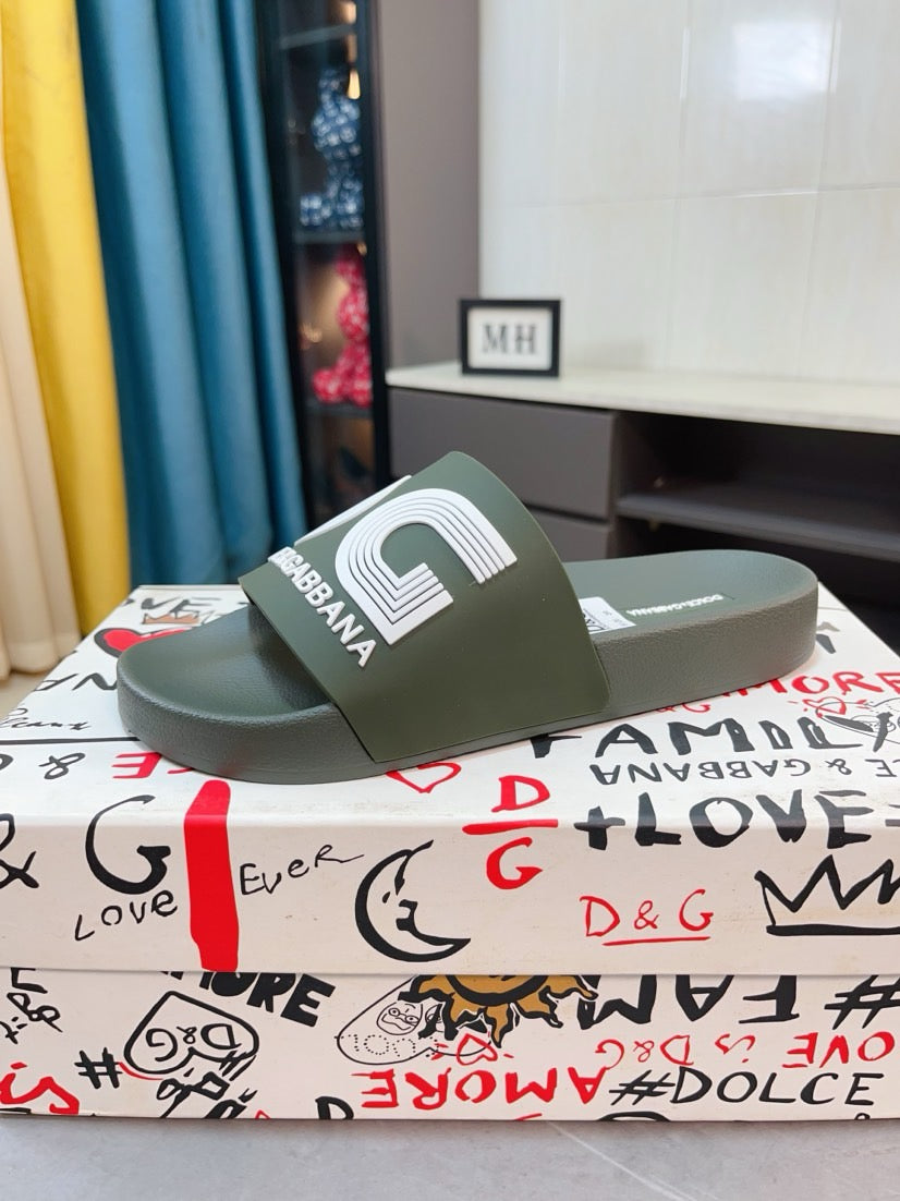 Dolce & Gabbana DG Men's Calfskin Puff Slides with Embossed Logo