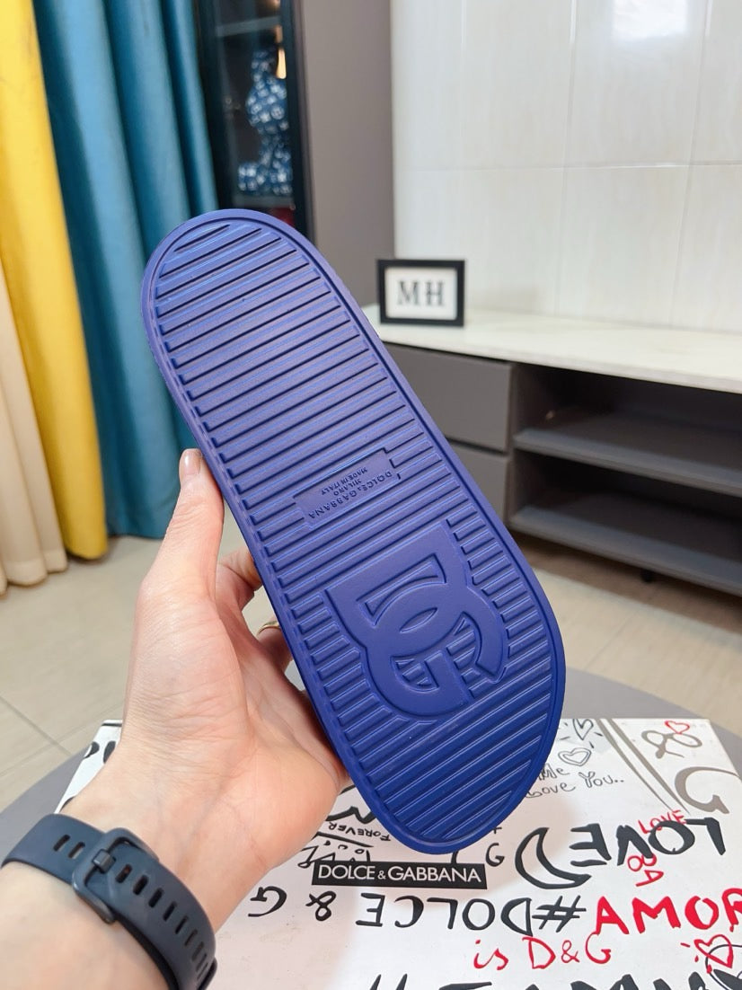 Dolce & Gabbana DG Men's Calfskin Puff Slides with Embossed Logo